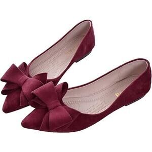 Sailing Lu Womens Size 6.5 Dark Pink Faux Suede Bow Pointy Toe Slide Flat Shoes
